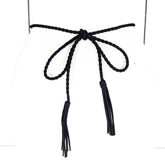 Braided faux suede rope chord fringe tassel tie belt/boho/hippie belt/braided ch